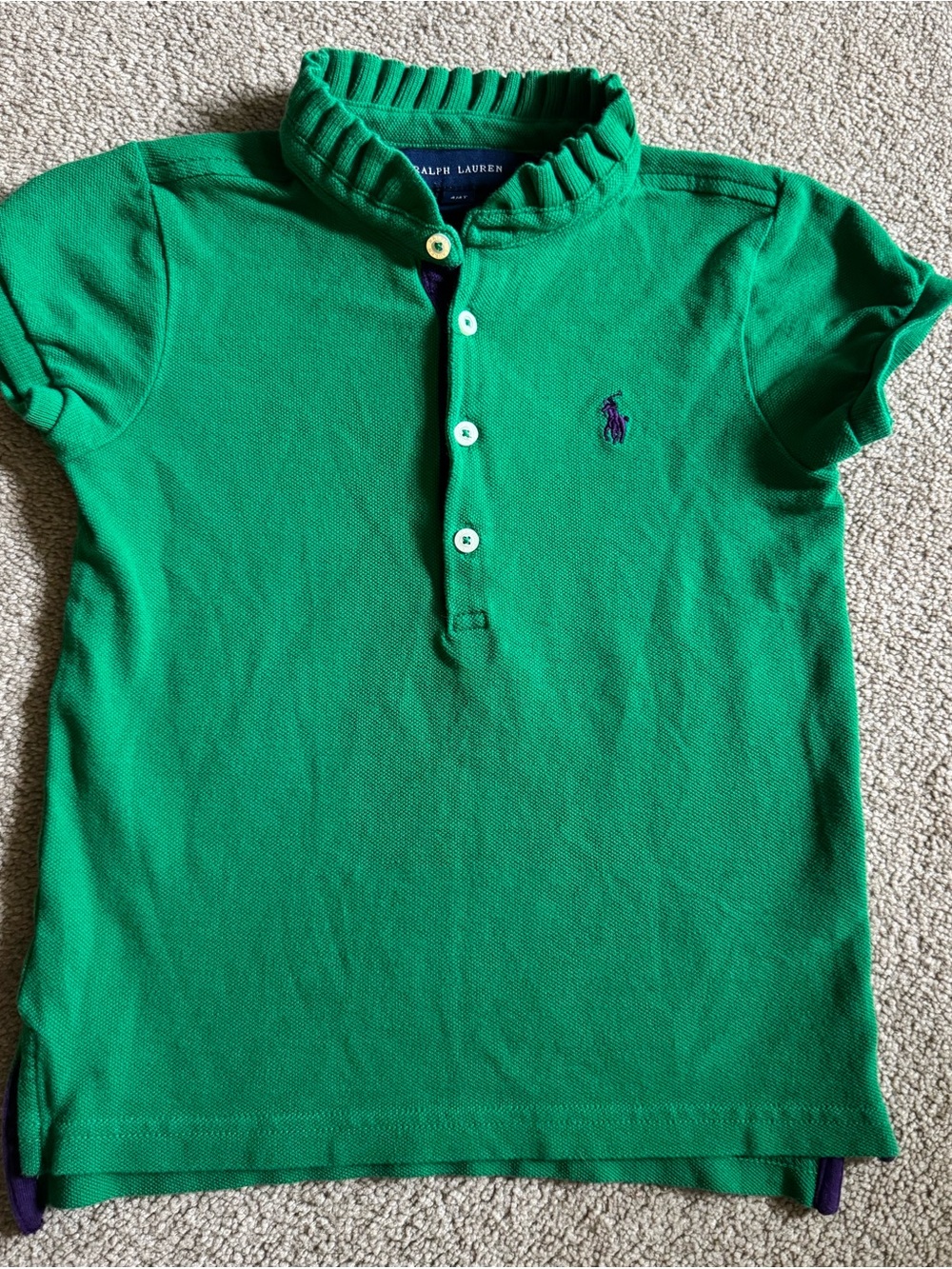 Ralph Lauren Toddler Girl Green Ruffle Collar Polo Shirt 4T